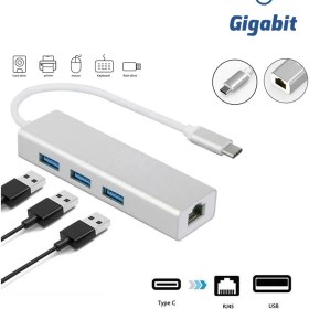 Resim Daytona FC05-G Macbook Uyumlu Type-C™ USB3.1 to 3* USB 3.0 1000 Mbps Gigabit Ethernet RJ45 Çevirici Hub Adaptör 