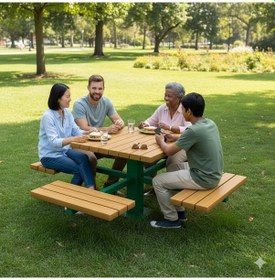 Resim Ahşap Piknik Masası, Profil Ayak 4 Taraflı Oturma Bankı-423 