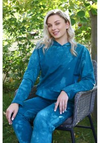 Resim Giyim Kadın Pamuk Kapşonlu Cepli 3 İplik Turkuaz Eşofman Takım Turkuaz 