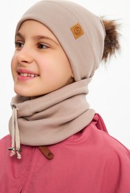 Resim Babygiz Kız Bebek Çocuk Kürk Ponponlu Şapka Bere Boyunluk Takım Rahat %100 Pamuklu Kaşkorse 