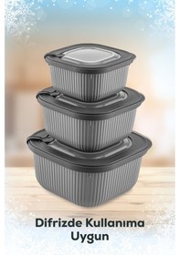 Resim Vienev Mikrodalga Ve Difrize Uygun Vip Kapaklı Özel Saklama Kabı Seti Antrasit 9'Lu 3x 600-1100-1800 ML Antrasit 