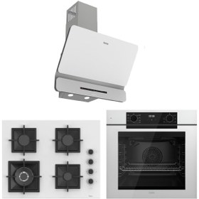 Resim Ferre White FryArt Ankastre Set ( QEP63CB - SC406-WFA - D081-SA ) A++ Sessiz Davlumbaz - 65 cm Ocak 