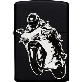 Resim Motor Desenli Benzinli Siyah Metal Çakmak 