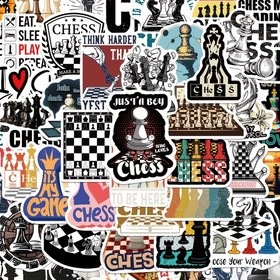 Resim 50 Adet Satranç Oyunu Stickerları - Mat Bitiş, Laptoplar, Bavullar & Buzdolapları için Karikatür Tasarımlar - Dayanıklı PVC, Kendinden Yapışkanlı, Parıltılı Vurgular 