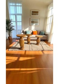 Resim El Yapımı Ahşap Yan Sehpa Takımı Tik Ağacı 3 Lü Mantar Sehpa 