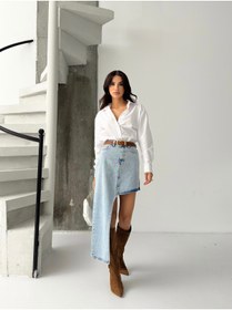 Resim KENE JEANS KADIN YAN ASİMETRİK KESİM KOT ETEK 