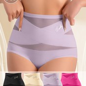Resim 4 Adet MEIYATING Kadın Yüksek Bel Külot - Karın Kontrollü Nefes Alabilen Mesh İç Çamaşırı, Şık Düz Renkli Külot (Siyah/Bej/Pembe/Lavanta) - Yumuşak Polyester, Elde Yıkanır, Dikişsiz, Rahat Günlük Kullanım, Çapraz Bant Tasarımı, Kolay Bakım Malzemesi 