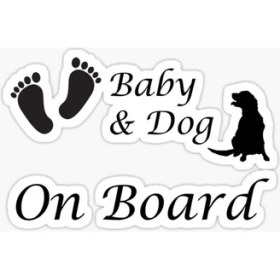 Resim TSC Arabada Bebek ve Köpek Var Sticker Etiket 19CM Md3 
