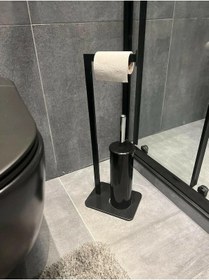 Resim Aju Tuvalet Kağıtlığı Siyah Fırçalı Özel Tasarım Ağır Döküm Ayaklı Devrilmez Banyo Kurulum Gerektirmez Siyah 