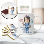 Resim Fedakar Hemşire Karikatürlü Kupa ve Çikolata 