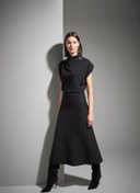 Resim Beli Lastikli Volanlı Maxi Siyah Triko Etek 