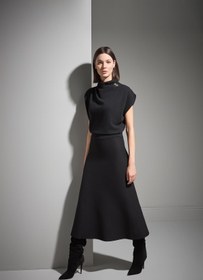 Resim Beli Lastikli Volanlı Maxi Siyah Triko Etek 