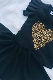 Resim Bertuğ Bebek Leopar Kalp Yamalı Fırfırlı Üst Ve Kloş Etek Çocuk Siyah Takım 