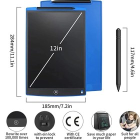 Resim 12 Inc Writing LCD Grafik Dijital Kalemli Çizim Tableti Yazı Tahta Not Yazma Eğitim Tableti ( Lisinya ) 