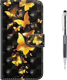 Resim Grandoin iPhone 8 Plus Kılıf, iPhone 7 Plus Kılıf, Cüzdan Tarzında Apple iPhone 8/7 Plus 5.5 inç için Cep Telefonu Kılıfı PU Deri Flip Cover Case Kılıf Case (Sarı Kelebek) 