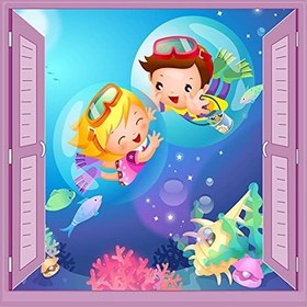 Resim Çocuk Odası Bebek Odası Pencere Poster Duvar Kağıdı Dalgıç 