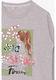 Resim Kız Çocuk Breeze Sweatshirt Pullu Kız Baskılı Bej Melanj (8-14 Yaş) 