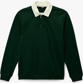 Resim Koton Regular Fit Renk Kontrastlı Düğmeli Polo Yaka Sweatshirt Yeşil 6sam70014mk Yeşil 