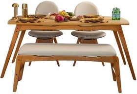 Resim iskandinav touch masa takımı 4 sandalye 1 masa 1 bench naturel gürgen iskeket 80 * 160 