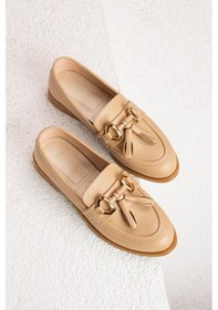 Resim Shoetek Chase Kadın Makosen Püsküllü Ayakkabı Bej Deri Bej Cilt 