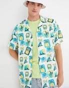 Resim Kısa Kollu Gömlek Devrik Yaka Yaz Temalı Baskılı 