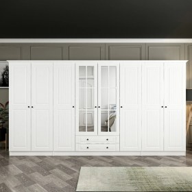 Resim Minar Kale 8 Mebran Kapaklı 2ç Taçlı Dolap - Beyaz 210 cm 