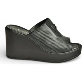 Resim Fox Shoes Y555250703 Siyah Hakiki Deri Dolgu Topuklu Kadın Terlik 