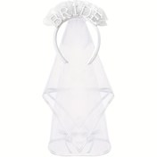 Resim Elegant Bride Crown Headband with Veil - Beyaz İnci Süslemeli, Polyester, Bachelorette Partileri, Düğün Showları ve Düğün Süslemeleri için Mükemmel, Bachelorette Party Aksesuarları | Festive Headpiece | Polyester Fiber Headwear 