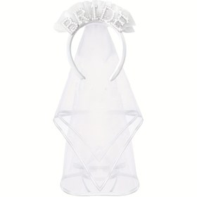 Resim Elegant Bride Crown Headband with Veil - Beyaz İnci Süslemeli, Polyester, Bachelorette Partileri, Düğün Showları ve Düğün Süslemeleri için Mükemmel, Bachelorette Party Aksesuarları | Festive Headpiece | Polyester Fiber Headwear 