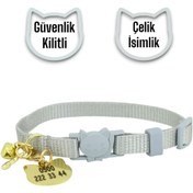 Resim Caramelos İsimli, Güvenlik Kilitli Kedi Tasması Gri 