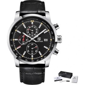 Resim Hanyang L Siyah Gümüş Siyah Benyar Moda Kronograf Spor Erkek Saatler Üst Marka Lüks Kuvars Izle Reloj Hombre Saat Saat Erkek Saat Relogio Masculino (Yurt Dışından) 