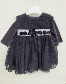 Resim Zekids Kız Bebek Çocuk Uzun Kol Çiçek Detaylı Abiye Elbise-12335-siyah Siyah 