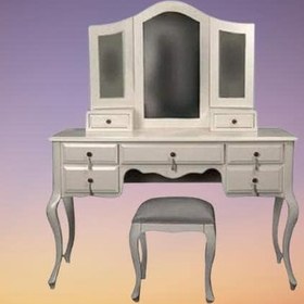 Resim Makyaj Masa 18584 Dresuar puf 7Çekm Kayın aslan ayak Beyaz Lake yan açılır ayna 