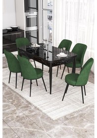 Resim Canisa Concept Kor Serisi 70x114 Açılabilir Mutfak Masası Takımı Siyah Mermer Desen Masa 6 Haki Yeşil Sandalye Masa Siyah Mermer Sandalyeler Haki 