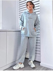 Resim LAND MODA Kadın Brooklyn Baskılı Kapüşonlu Sweatshirt Eşofman Alt Üst Takımı 