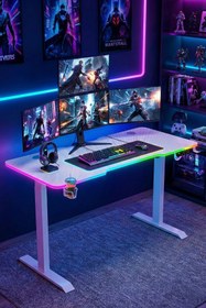 Resim Karr Gaming G-Flex Elektrikli Yükseklik Ayarlı RGB Aydınlatmalı Oyuncu Masası - 140x60 - Beyaz 