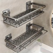 Resim 2 Paket Paslanmaya Karşı Koruyucu Parlatılmış Metal Duş Caddy, Şampuan ve Kondisyoner için Duvara Monte Çift Katmanlı Banyo Organizatörü, Matkap Gerektirmeyen Depolama Rafı 