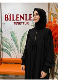 Resim Bilenler Medine İpeği Vera Ferace Fermuarlı 38-56 Beden Arası Uyumlu Siyah 