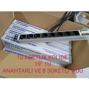 Resim 19" 1U 8'Li Schuko Anahtarlı Alüminyum Rack Kabin PDU(10 ADET) 