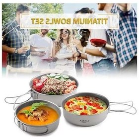 Resim Pazly Açık Kamp Ve Piknik İçin Katlanabilir Titanyum Yemek Kasesi Seti 3 Adet Gri 