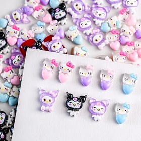 Resim 10pcs/bag Sanrio kuromi hellokitty with Heat Nail art Charms, Flatback Kawaii Resin Nail Jewelry Rhinestone Manicure DIY Decoration Accessories 