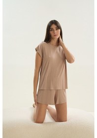 Resim Sevim Kadın Kısa Kol Şortlu Bej Pijama Takım C9t6n0o61 001 