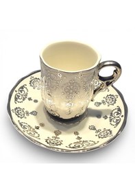 Resim Sudedi Home Gümüş Desenli Beyaz Porselen Türk Kahvesi Fincan Takımı 4 Kişilik Lüks Seri Beyaz - Gümüş 