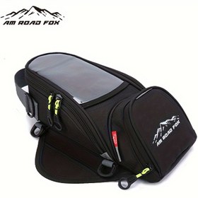 Resim AM ROAD FOX Motosiklet Tank Çantası - Manyetik Kapatma, Ayarlanabilir Askı ve Yansıtıcı Logo ile Çok Fonksiyonlu Sırt Çantası, Sürüş, İş ve Açık Hava Maceraları için Dayanıklı Siyah Tasarım, Motosiklet Aksesuarları, Macera Ekipmanları, Şık Görünüm, Güvenli Fermuar Kapatma 