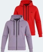 Resim Slazenger KATYA 2 li set Kadın Fermuarlı Kapüşonlu Cepli Kırmızı - Lila Sweatshirt 
