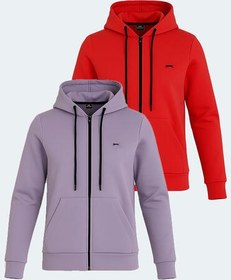 Resim Slazenger KATYA 2 li set Kadın Fermuarlı Kapüşonlu Cepli Kırmızı - Lila Sweatshirt 