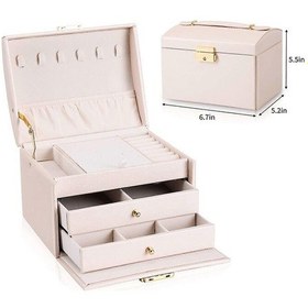 Resim Kadınlar İçin Mücevher Kutusu, Birinci Sınıf Pu Deri, Kilitli 3 Katlı Orta Boy Mücevher Saklama Kutusu. Taşınabilir Çok Renkli 