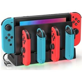 Resim Elmpaly Switch Kumanda Şarj Dock For Switch Oyun Kumandası Oled Ns Taşınabilir Şarj İstasyonu 