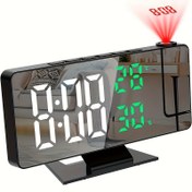 Resim Büyük ekranlı LED projeksiyon alarm saati, USB güçlendirilmiş, yatak odası için çok fonksiyonlu dijital ekran, modern şık tasarım, uyku düğmesi ve sıcaklık göstergesi içerir, yatak odası için saat, şık dikdörtgen tasarım, dayanıklı plastik gövde 