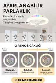 Resim HOT POWER 360° Dönebilen E27 Tavan Vantilatörü Ampul LED Işık Uzaktan Kumandalı RGB Renkli Kısılabilir Vantila 